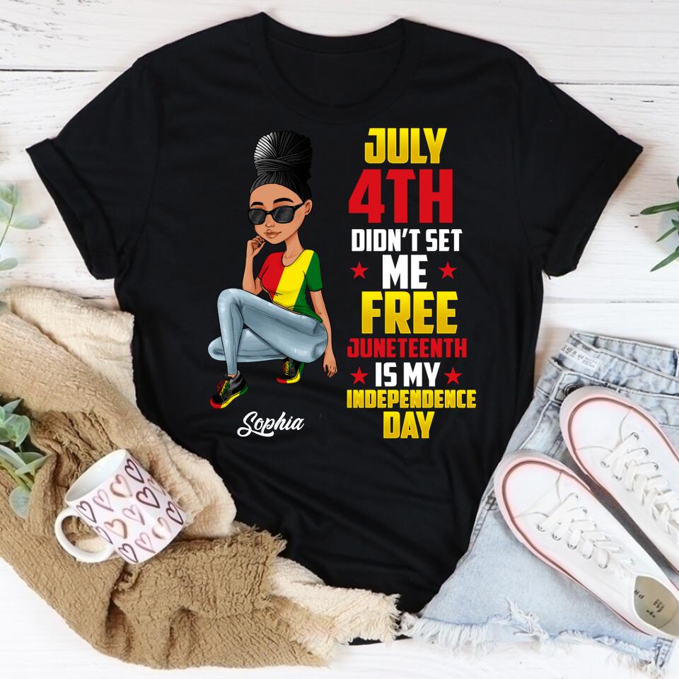 Juneteenth Shirt, Custom Juneteenth Shirt, June 19th Birthday Juneteenth Freedom Black Woman Afro Hair T-Shirt