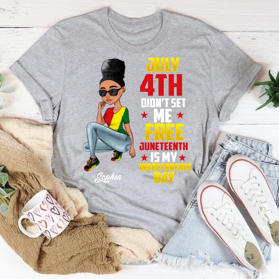 Juneteenth Shirt, Custom Juneteenth Shirt, June 19th Birthday Juneteenth Freedom Black Woman Afro Hair T-Shirt
