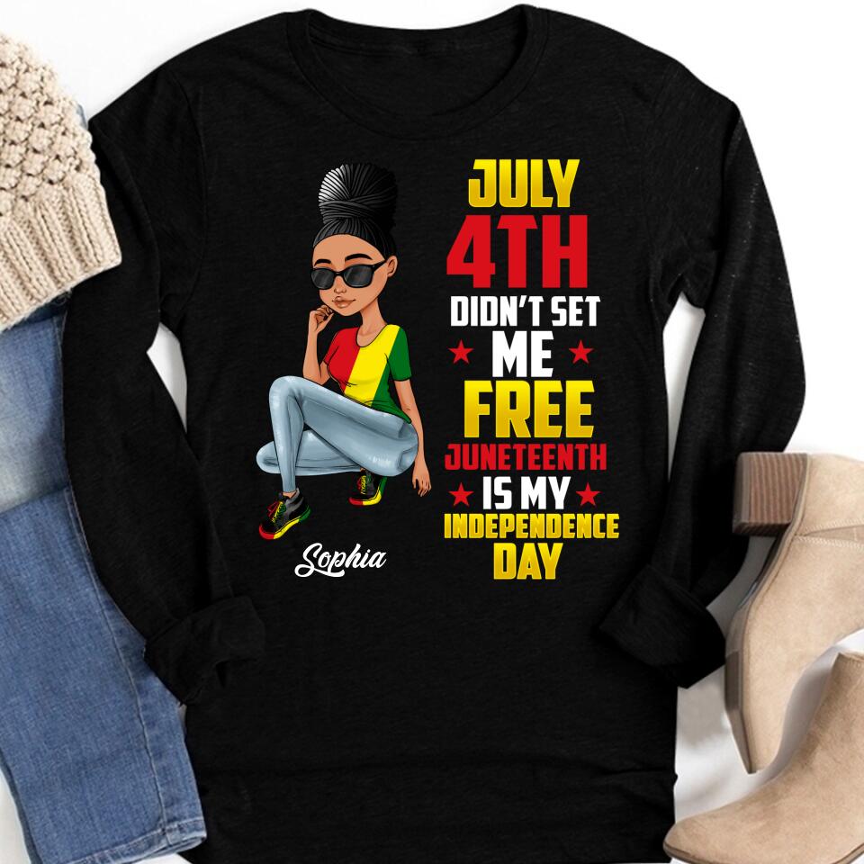 Juneteenth Shirt, Custom Juneteenth Shirt, June 19th Birthday Juneteenth Freedom Black Woman Afro Hair T-Shirt