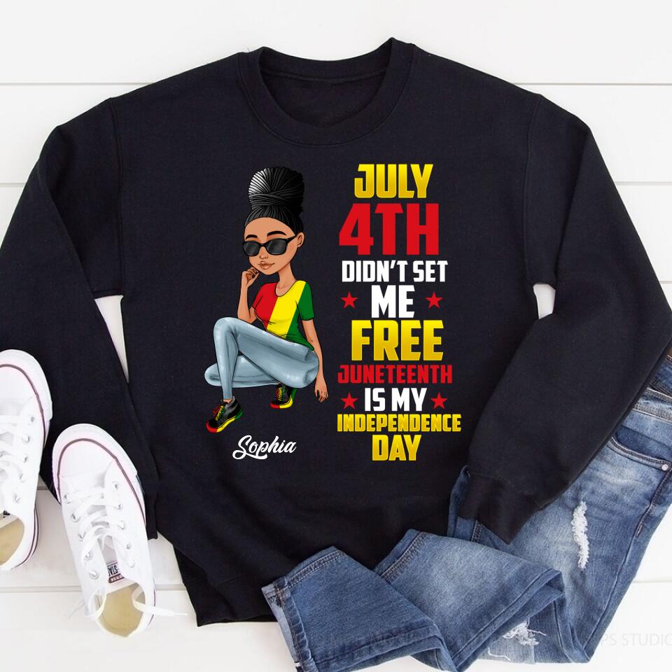 Juneteenth Shirt, Custom Juneteenth Shirt, June 19th Birthday Juneteenth Freedom Black Woman Afro Hair T-Shirt