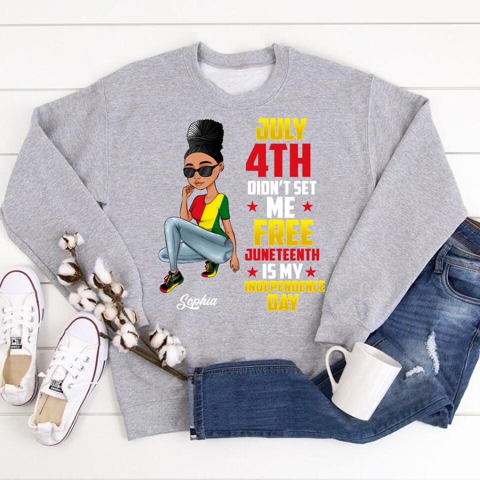 Juneteenth Shirt, Custom Juneteenth Shirt, June 19th Birthday Juneteenth Freedom Black Woman Afro Hair T-Shirt