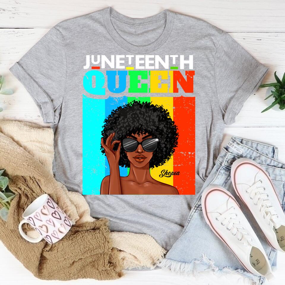 Juneteenth Shirt, Custom Juneteenth Shirt, Juneteenth Queen Afro Melanin Black Girl Magic Women Girls T-Shirt