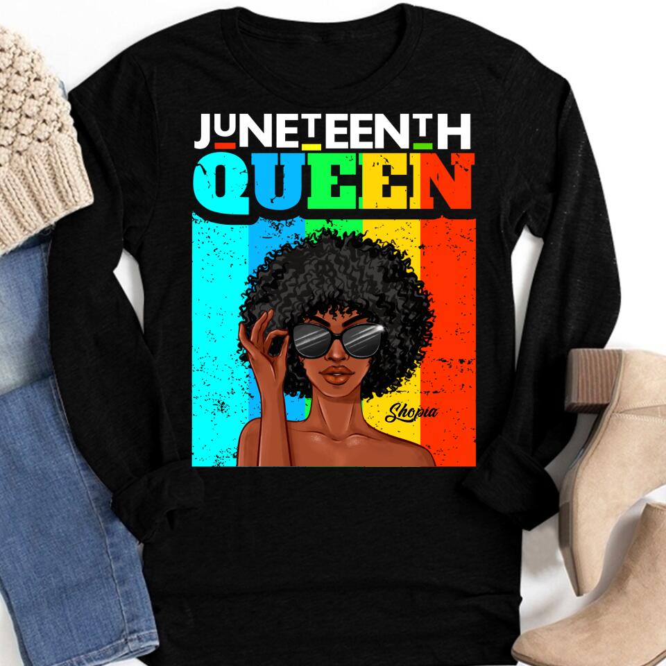 Juneteenth Shirt, Custom Juneteenth Shirt, Juneteenth Queen Afro Melanin Black Girl Magic Women Girls T-Shirt