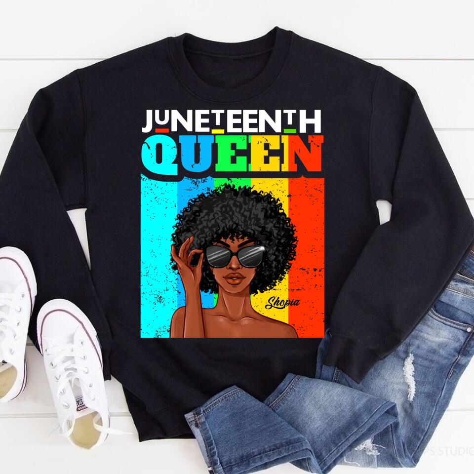 Juneteenth Shirt, Custom Juneteenth Shirt, Juneteenth Queen Afro Melanin Black Girl Magic Women Girls T-Shirt