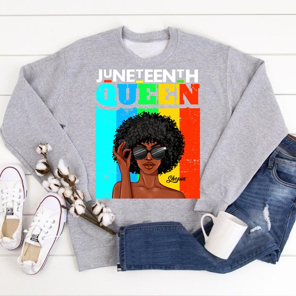 Juneteenth Shirt, Custom Juneteenth Shirt, Juneteenth Queen Afro Melanin Black Girl Magic Women Girls T-Shirt