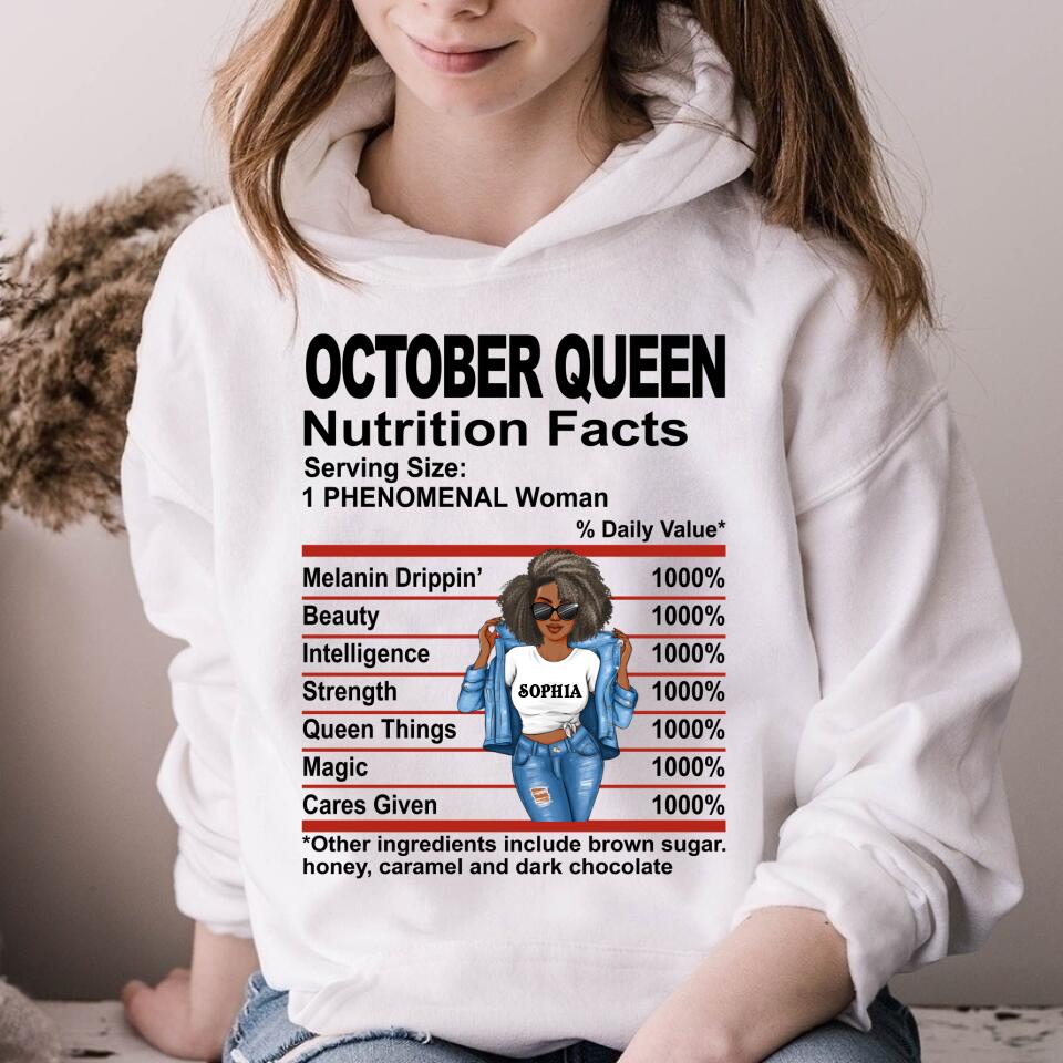Custom October Birthday Shirt For Woman, Queens are Born In October Gifts, Melanin Afro Woman Shirt, Black Girl Tee, Afro Queen Gift