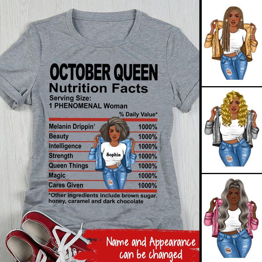 Custom October Birthday Shirt For Woman, Queens are Born In October Gifts, Melanin Afro Woman Shirt, Black Girl Tee, Afro Queen Gift