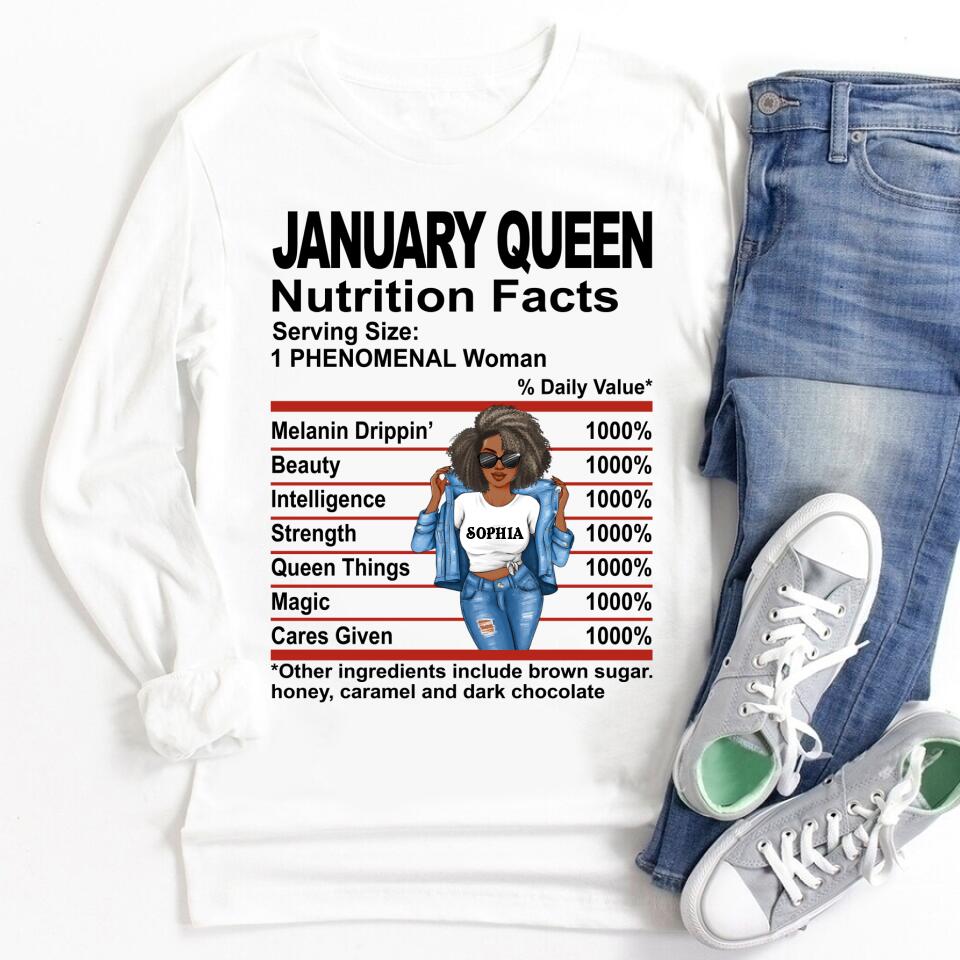 Custom January Birthday Shirt For Woman, Queens Are Born In January Gifts, Melanin Afro Woman Shirt, Black Girl Tee, Afro Queen Gift