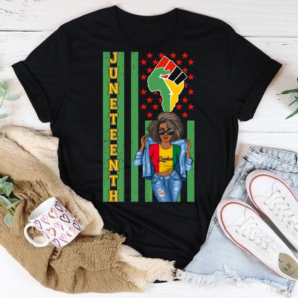 Juneteenth Shirt, Custom Juneteenth Shirt, Juneteenth is My Independence Day Juneteenth Black Afro Flag T-shirt
