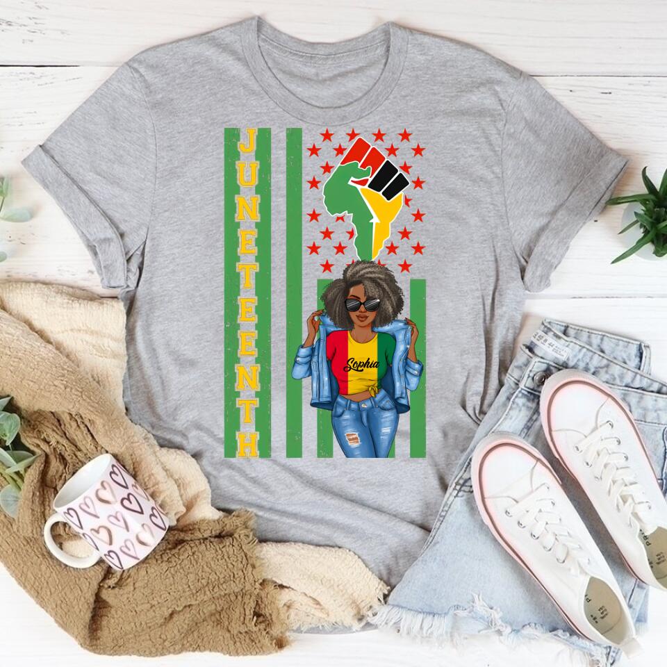 Juneteenth Shirt, Custom Juneteenth Shirt, Juneteenth is My Independence Day Juneteenth Black Afro Flag T-shirt