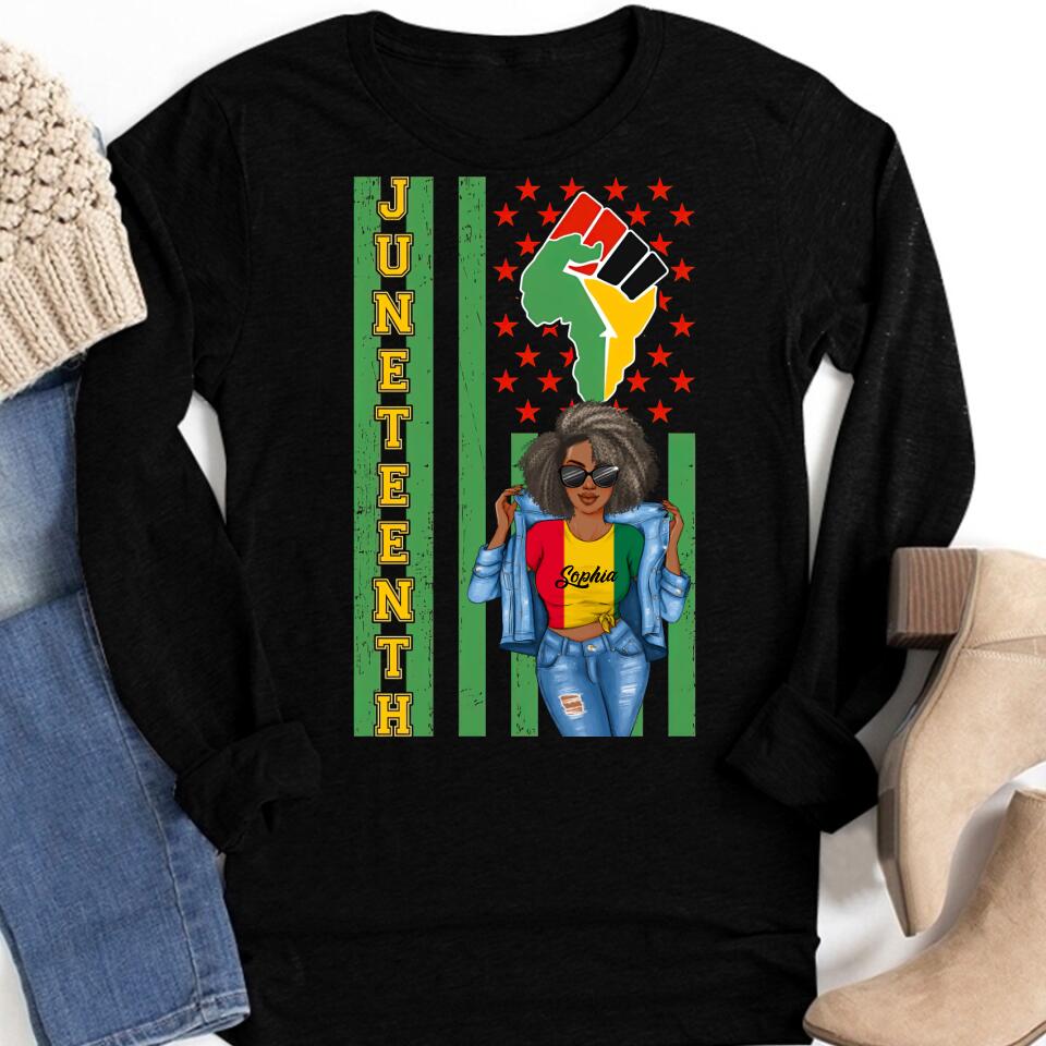 Juneteenth Shirt, Custom Juneteenth Shirt, Juneteenth is My Independence Day Juneteenth Black Afro Flag T-shirt