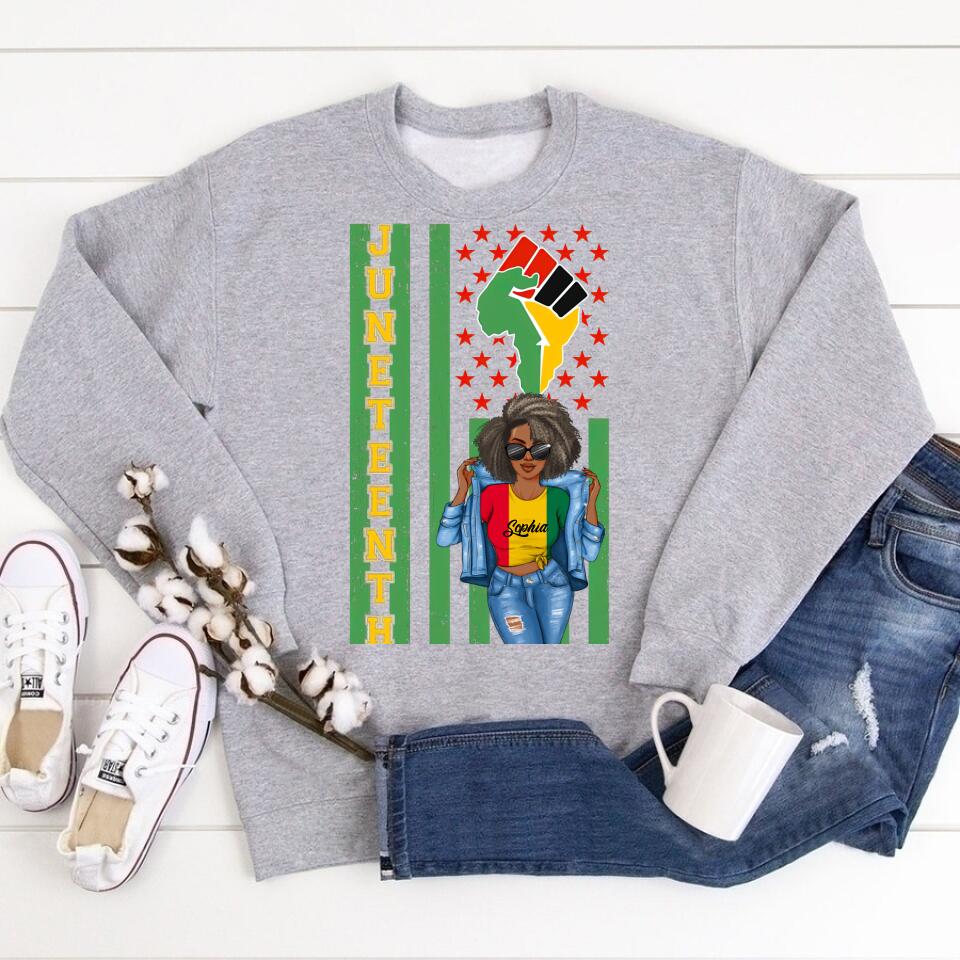 Juneteenth Shirt, Custom Juneteenth Shirt, Juneteenth is My Independence Day Juneteenth Black Afro Flag T-shirt