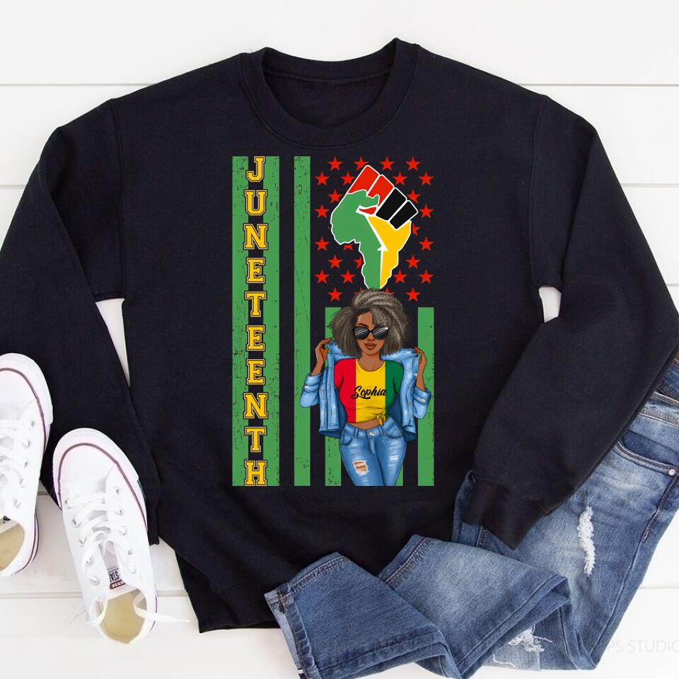 Juneteenth Shirt, Custom Juneteenth Shirt, Juneteenth is My Independence Day Juneteenth Black Afro Flag T-shirt