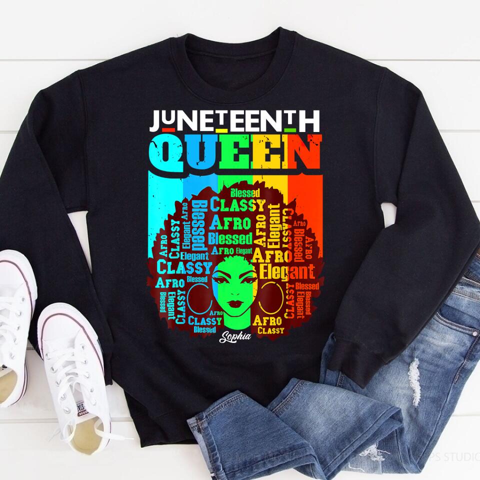 Juneteenth Shirt, Custom Juneteenth Shirt, Juneteenth Is My Independence Day - Black Girl Black Queen T-Shirt