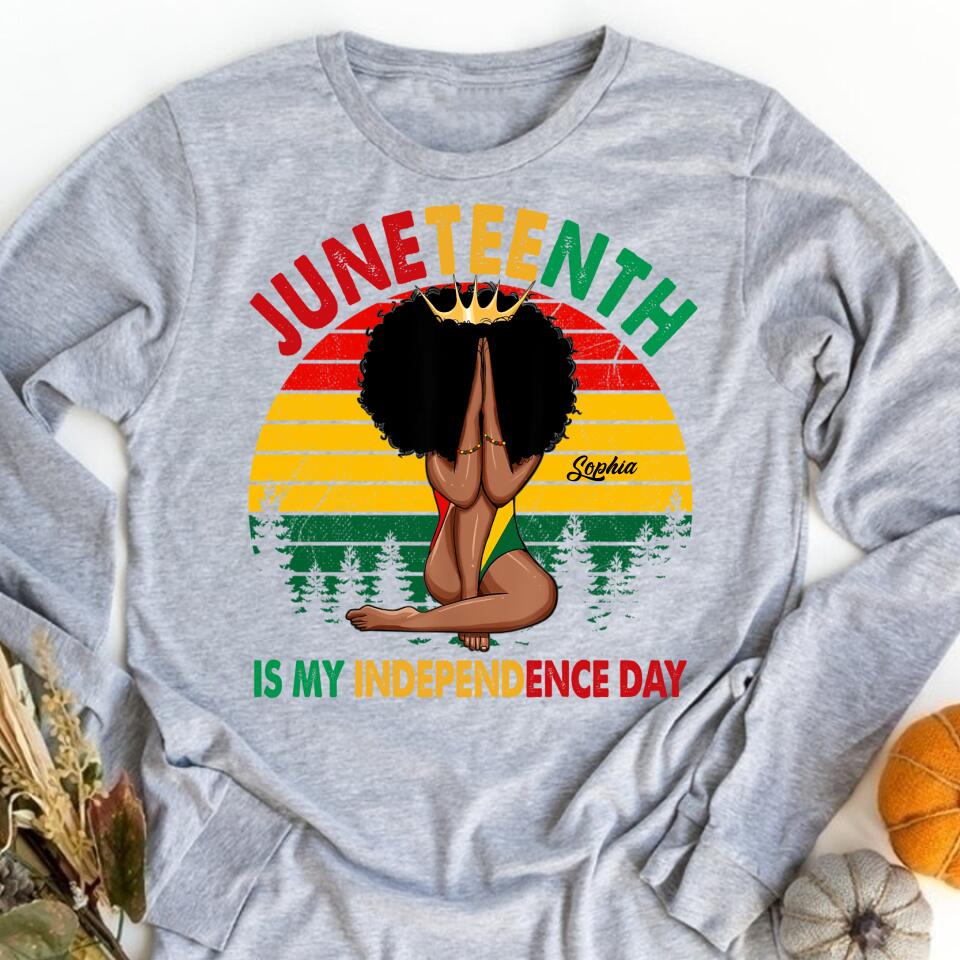 Juneteenth Shirt, Custom Juneteenth Shirt, Juneteenth Is My Independence Day - Black Girl Black Queen T-Shirt