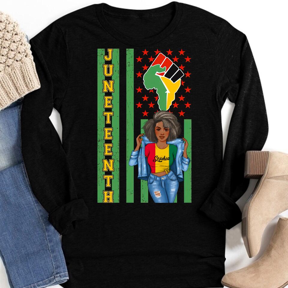 Juneteenth Shirt, Custom Juneteenth Shirt, Juneteenth is My Independence Day Juneteenth Black Afro Flag T-shirt