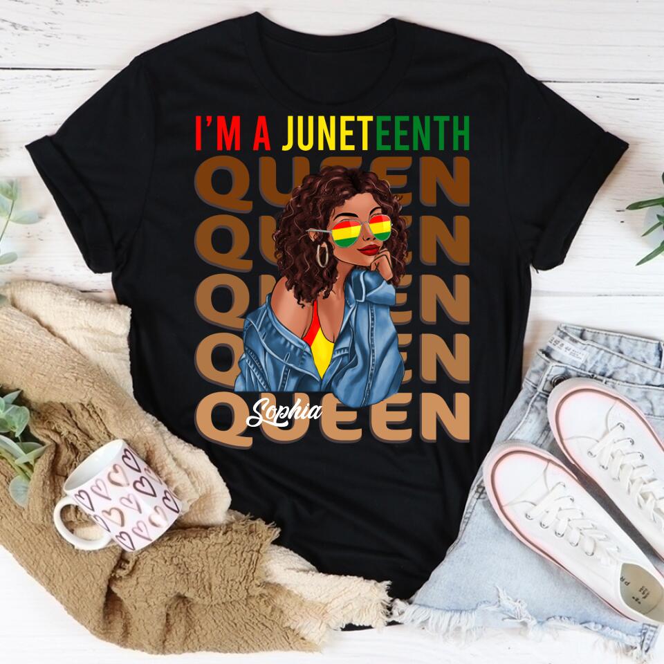 Juneteenth Shirt, Custom Juneteenth Shirt, Juneteenth Queen Swag Black Melanin Natural Hair Afro Women T-Shirt