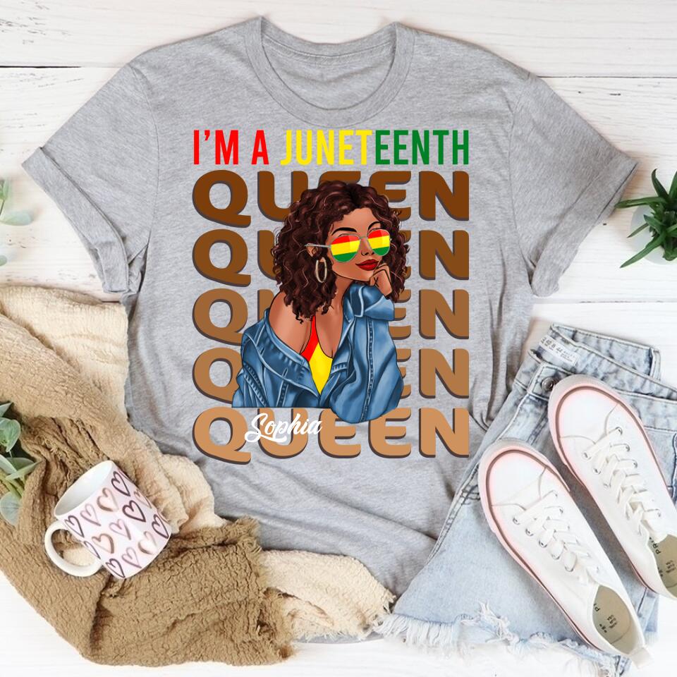 Juneteenth Shirt, Custom Juneteenth Shirt, Juneteenth Queen Swag Black Melanin Natural Hair Afro Women T-Shirt