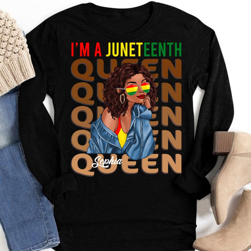 Juneteenth Shirt, Custom Juneteenth Shirt, Juneteenth Queen Swag Black Melanin Natural Hair Afro Women T-Shirt