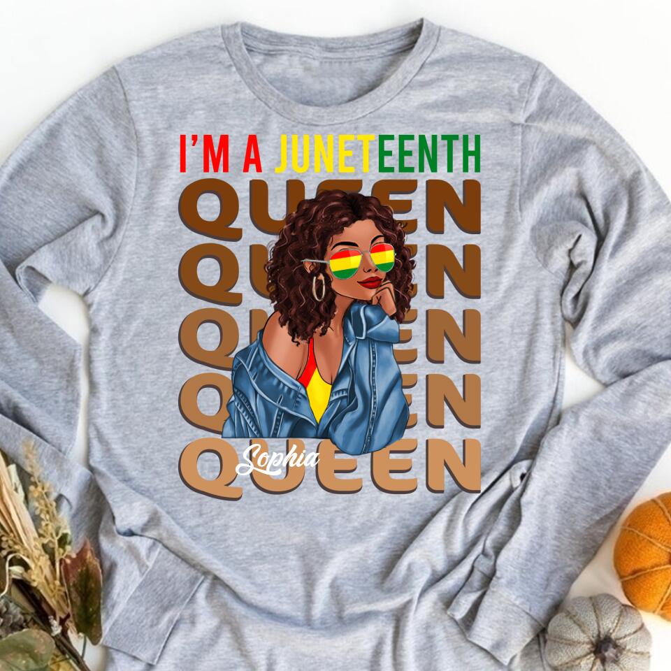 Juneteenth Shirt, Custom Juneteenth Shirt, Juneteenth Queen Swag Black Melanin Natural Hair Afro Women T-Shirt