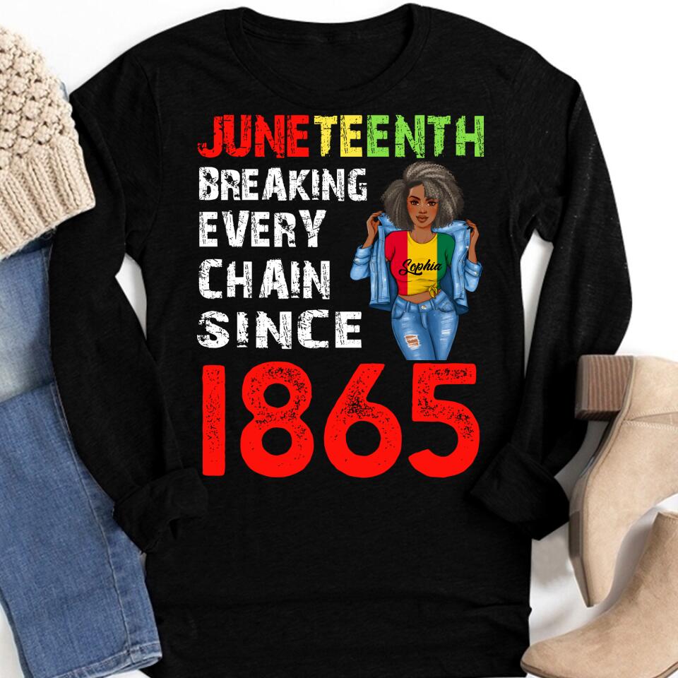 Juneteenth Shirt, Custom Juneteenth Shirt, Juneteenth Breaking Every Chain Since 1865 Proud Afro Black T-Shirty