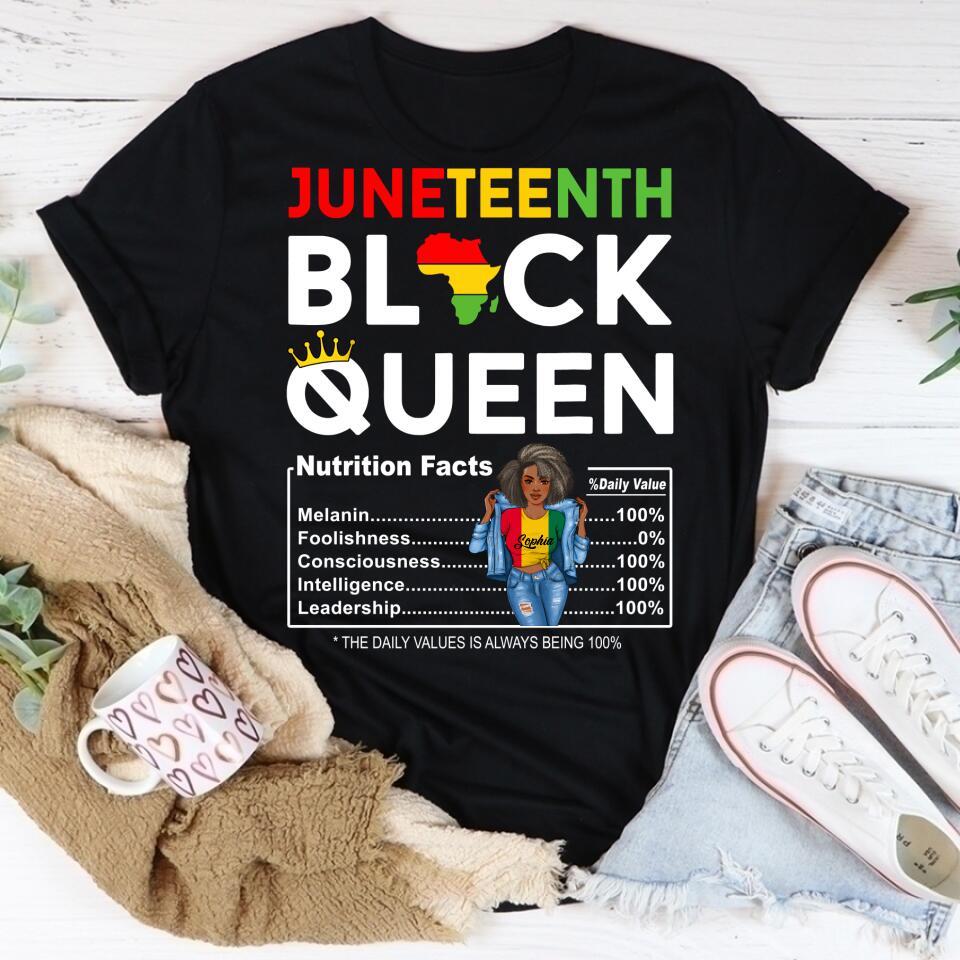 Juneteenth Shirt, Custom Juneteenth Shirt, Juneteenth Womens Black Queen Nutritional Facts 4th Of July T-Shirt