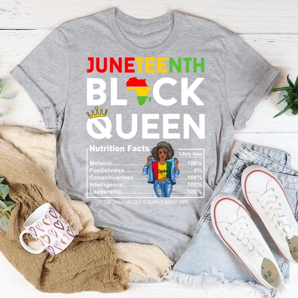Juneteenth Shirt, Custom Juneteenth Shirt, Juneteenth Womens Black Queen Nutritional Facts 4th Of July T-Shirt