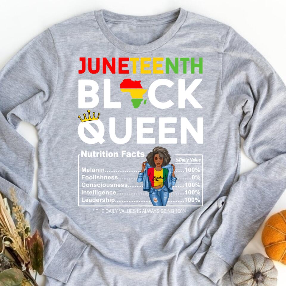 Juneteenth Shirt, Custom Juneteenth Shirt, Juneteenth Womens Black Queen Nutritional Facts 4th Of July T-Shirt