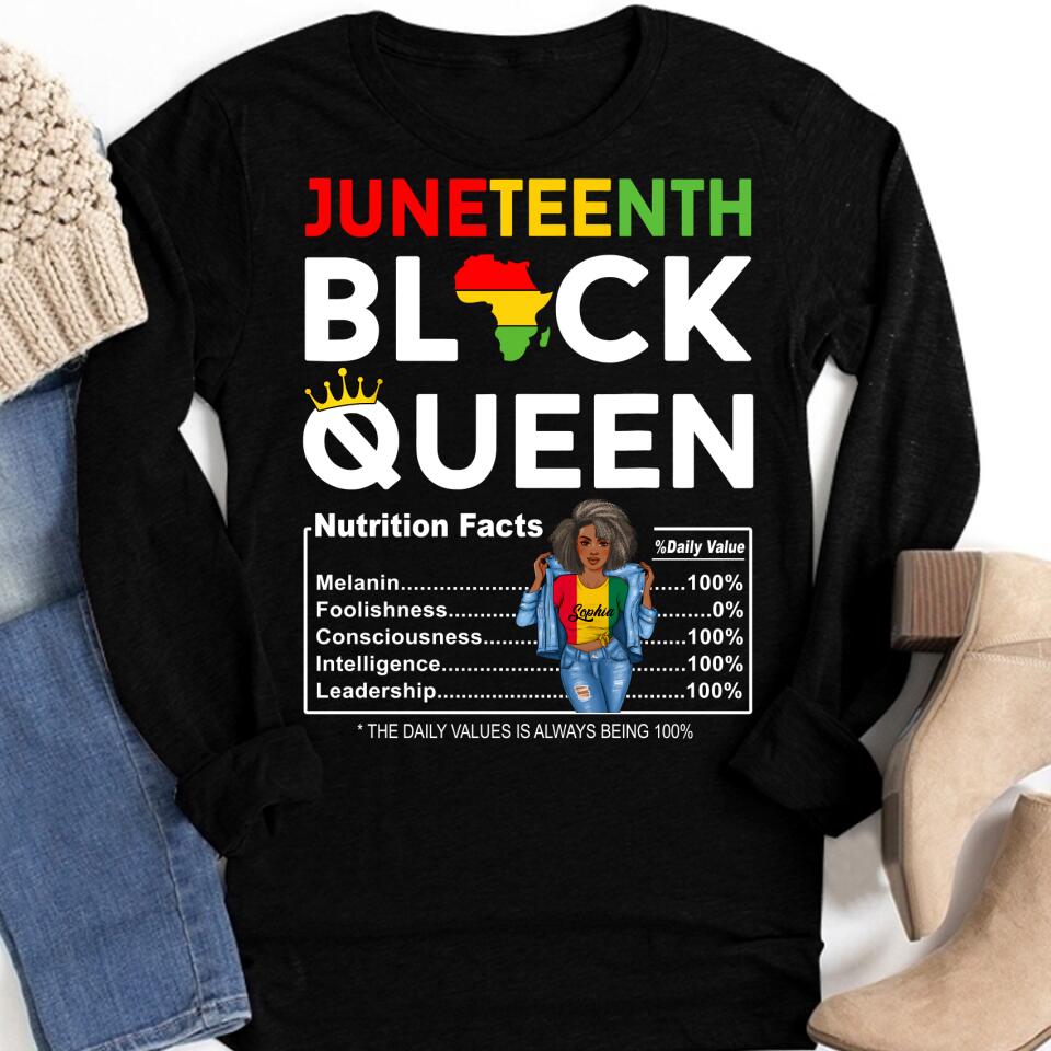 Juneteenth Shirt, Custom Juneteenth Shirt, Juneteenth Womens Black Queen Nutritional Facts 4th Of July T-Shirt