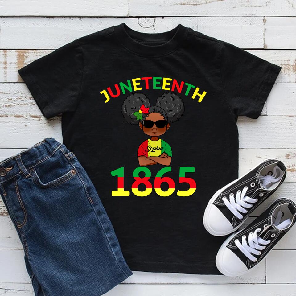 Juneteenth Young Shirt, Custom Juneteenth Youth Shirt, Juneteenth Celebrating 1865 Cute Brown Skin Girls Boys Kids Teens Youth T-Shirt