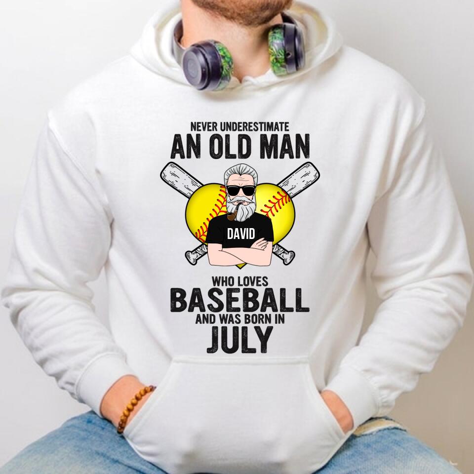 Custom Birthday Shirt for Man, Legends Are Born In July, Never underestimate an old Man Who loves Baseball and was born in July, Birthday Gifts For Him, July Shirt For Him