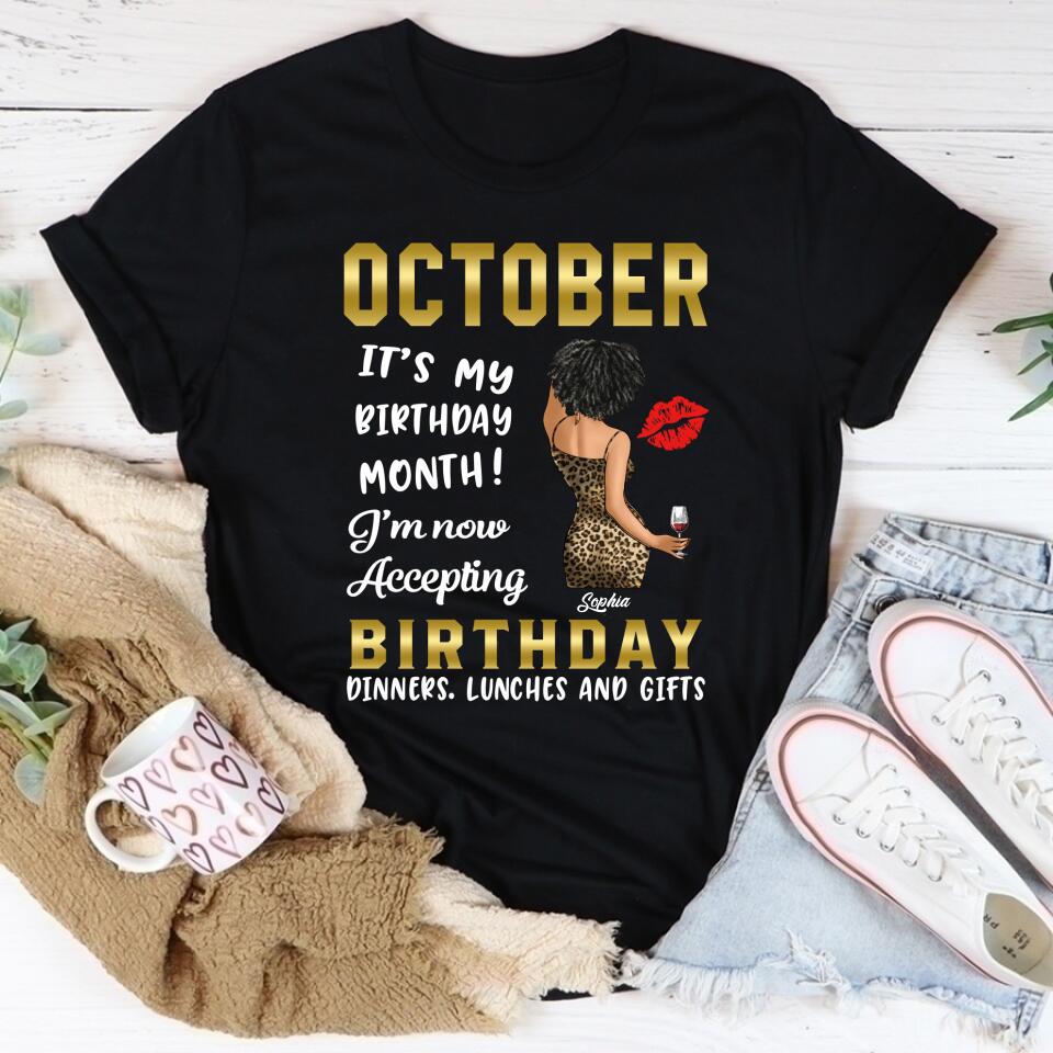 Custom October Birthday Shirt For Woman, Queens are Born In October Gifts, Melanin Afro Woman Shirt, Black Girl Tee, Afro Queen Gift