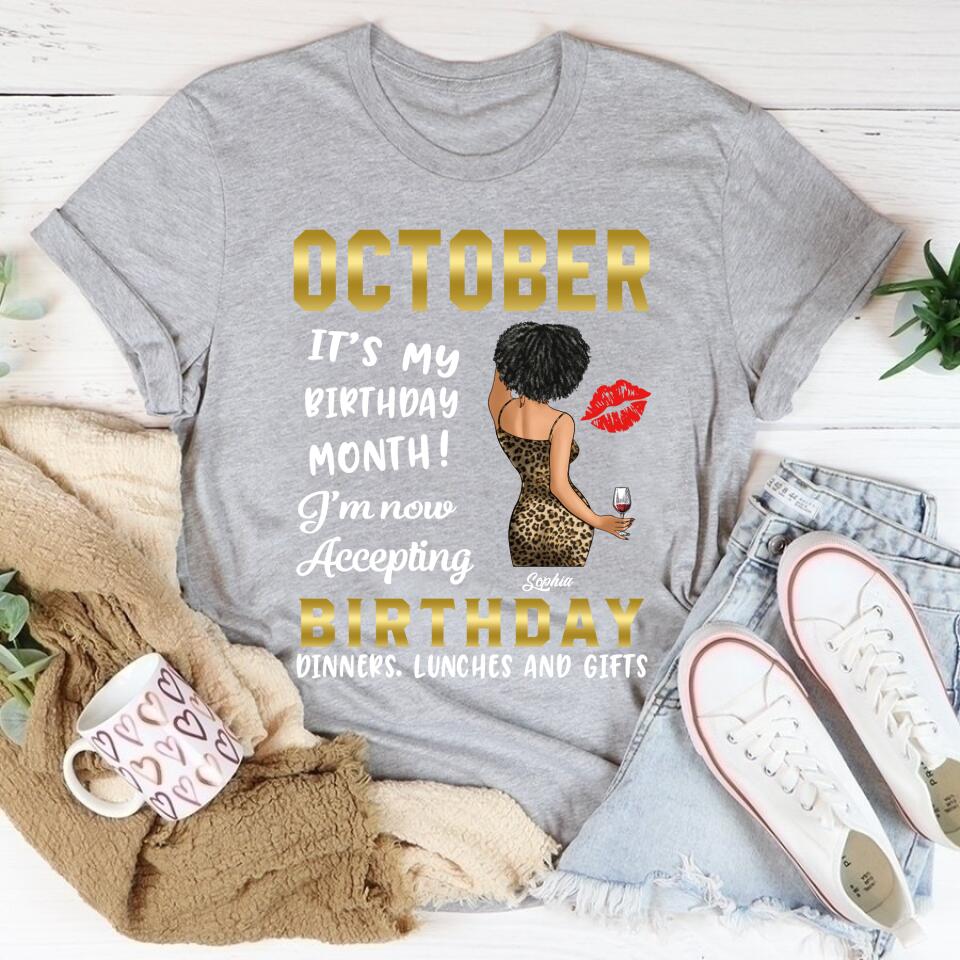 Custom October Birthday Shirt For Woman, Queens are Born In October Gifts, Melanin Afro Woman Shirt, Black Girl Tee, Afro Queen Gift