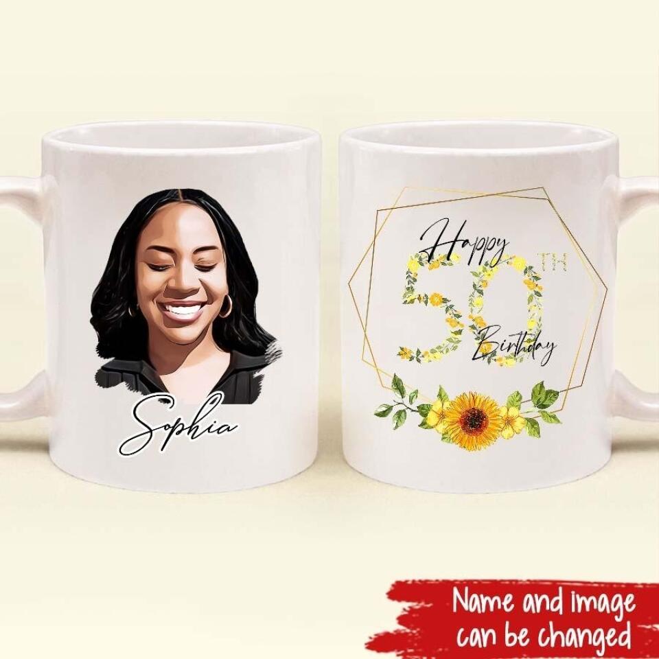 Personalised 50th birthday mug, Happy Birthday Mug, birthday mugs with photos, 50th birthday mug,  birthday gift cup with photo, coffee mug for birthday gift, happy birthday cup with name and photo