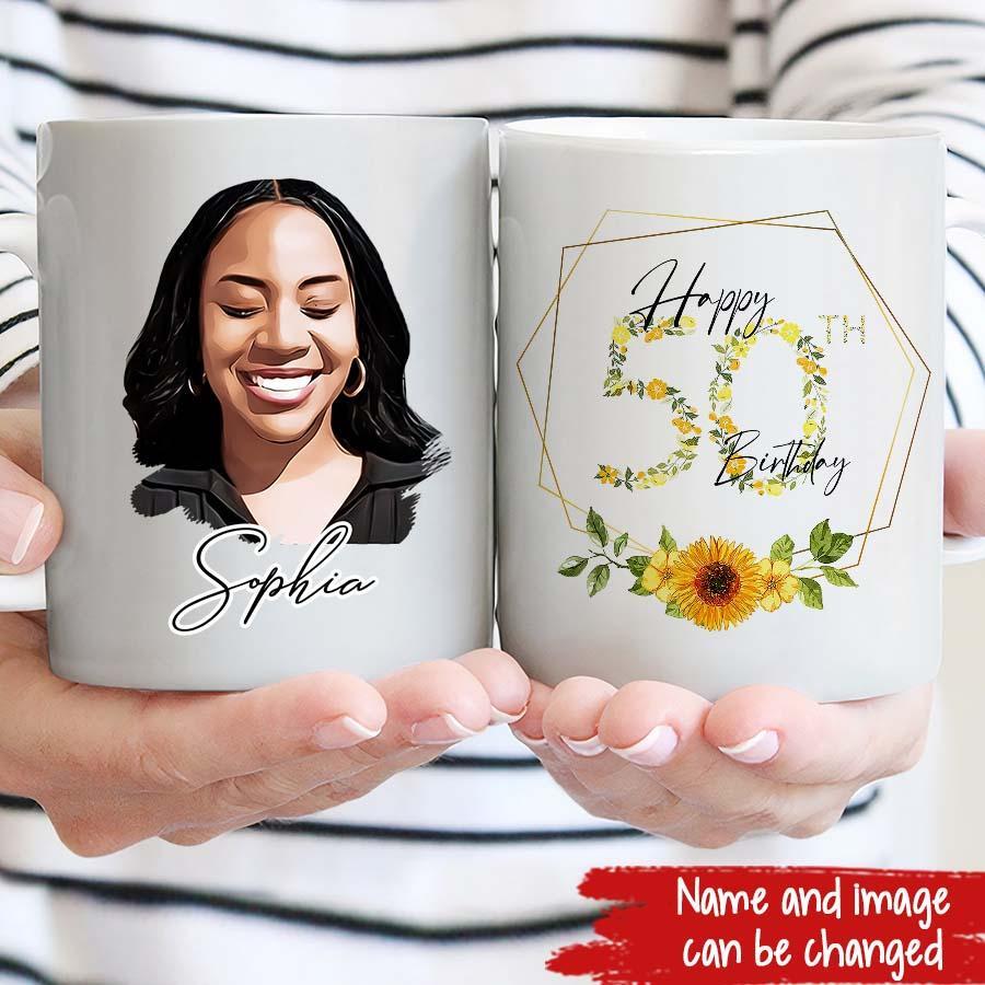 Personalised 50th birthday mug, Happy Birthday Mug, birthday mugs with photos, 50th birthday mug,  birthday gift cup with photo, coffee mug for birthday gift, happy birthday cup with name and photo