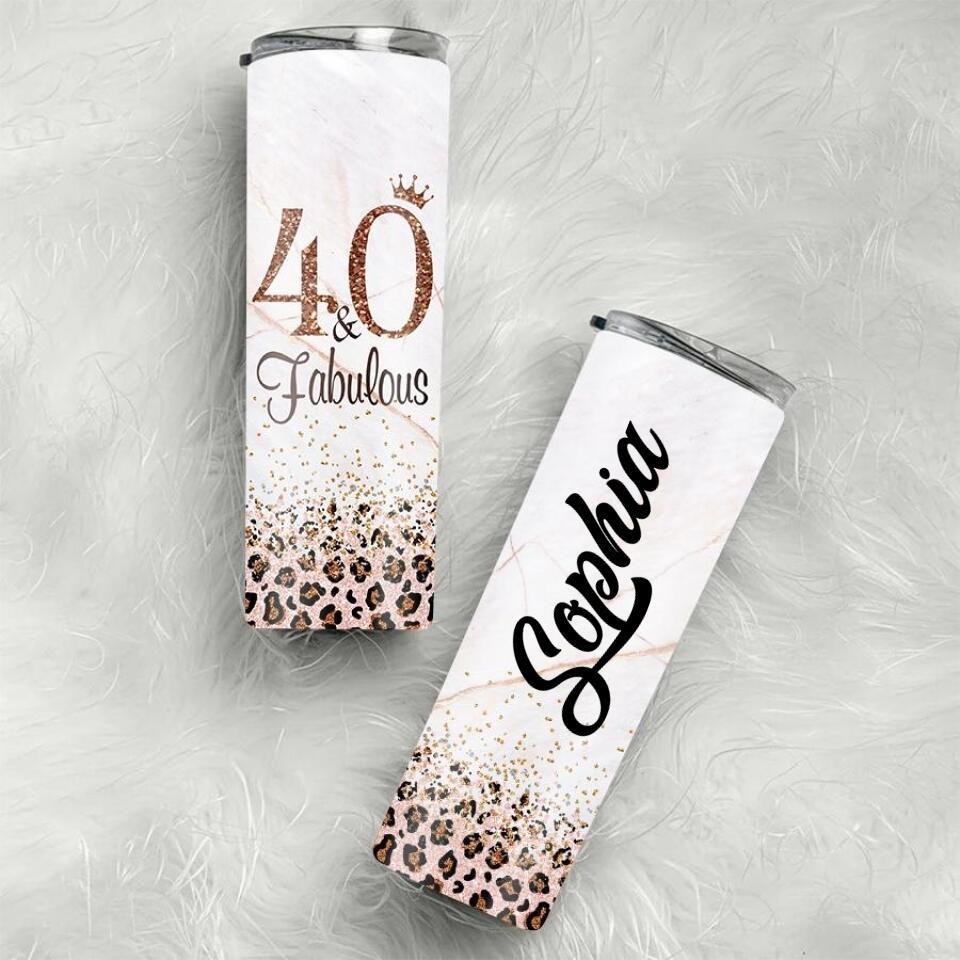 Personalized Skinny Tumbler - 40th Birthday Tumbler, Personalized 40th Birthday Gifts, Gifts For Women Turning 40, 40 And Fabulous