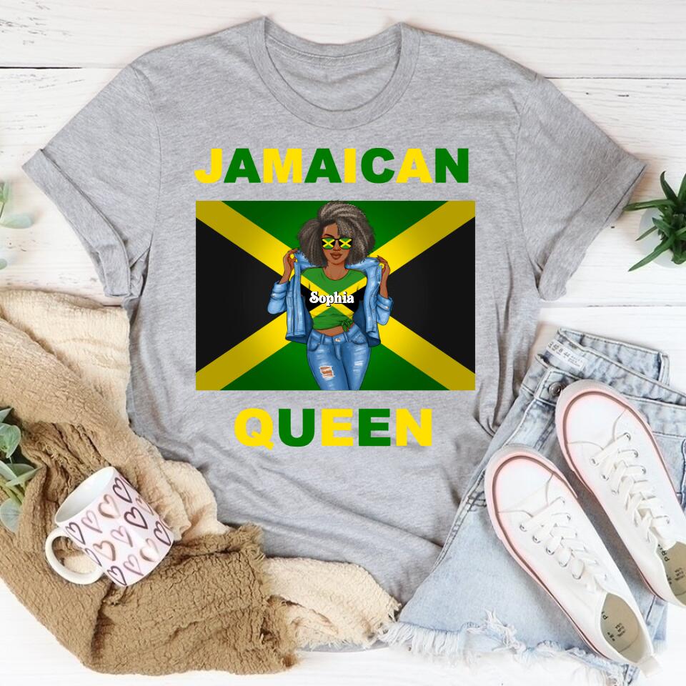 Jamaica Girl Queen Shirt Jamaincan Queen African American Afro Woman Jamaica Flag Gift Jamaican Queen - Proud and Independent black Jamaica Women T-Shirt