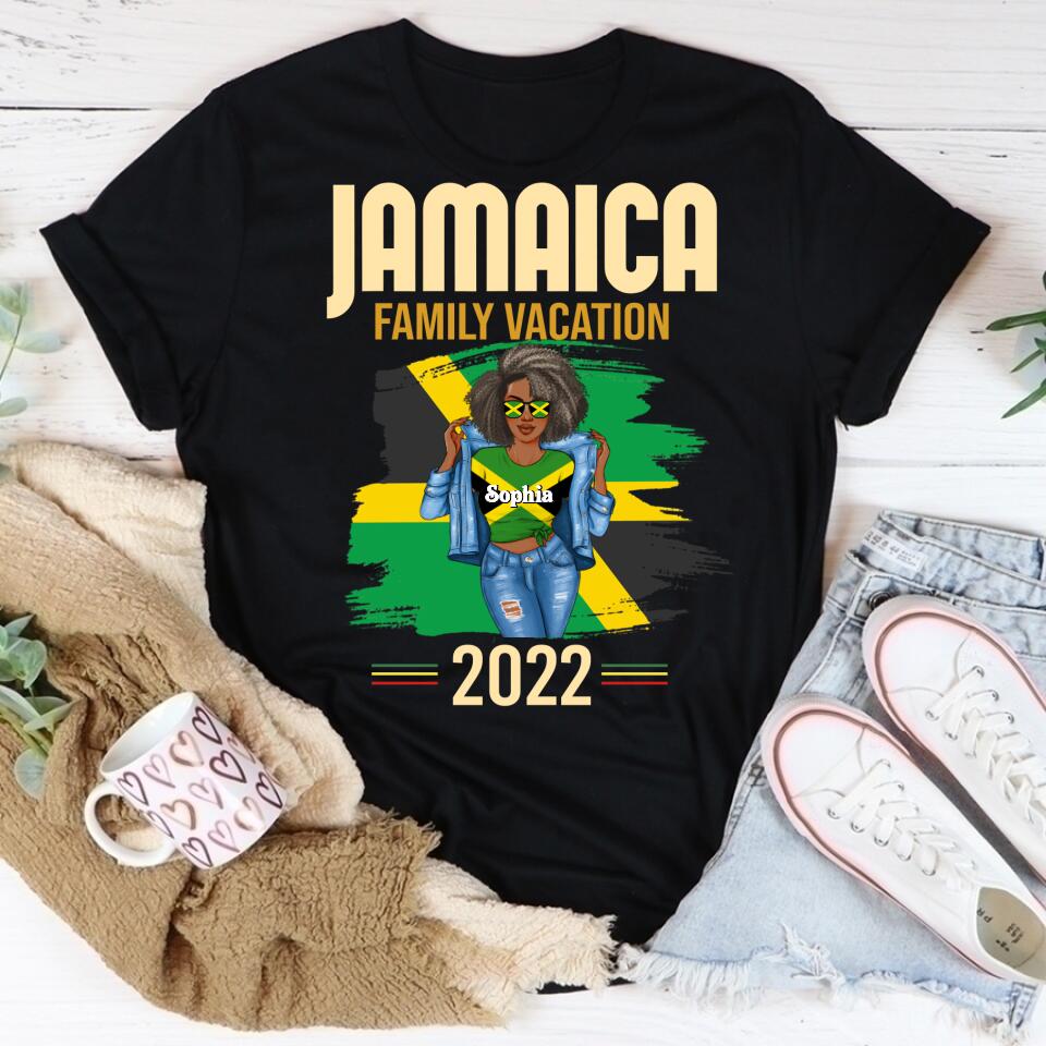 Jamaica Girl Queen Shirt Jamaincan Queen African American Afro Woman Jamaica Flag Gift Jamaica Family Vacation 2022 Jamaican Holiday Caribbean Trip T-Shirt