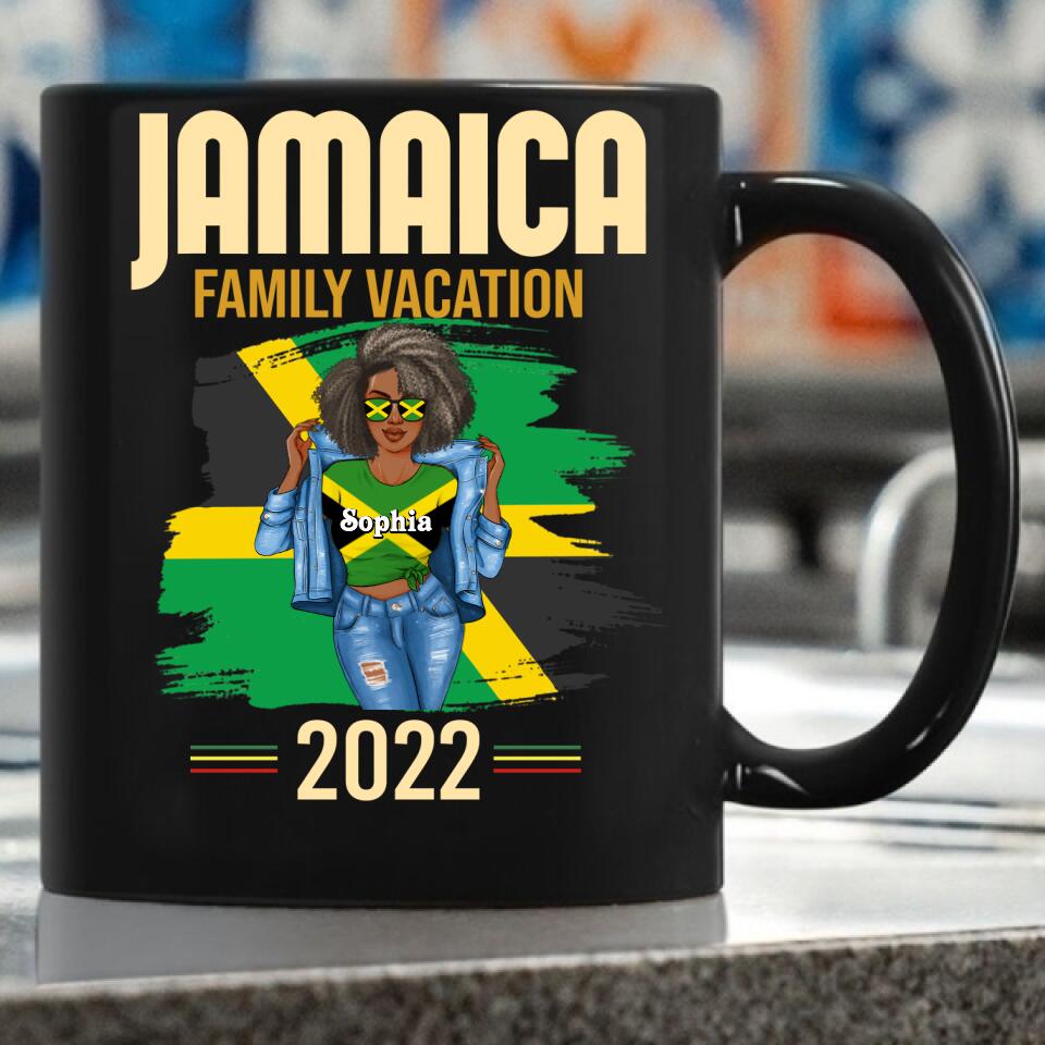 Jamaica Girl Queen Shirt Jamaincan Queen African American Afro Woman Jamaica Flag Gift Jamaica Family Vacation 2022 Jamaican Holiday Caribbean Trip T-Shirt