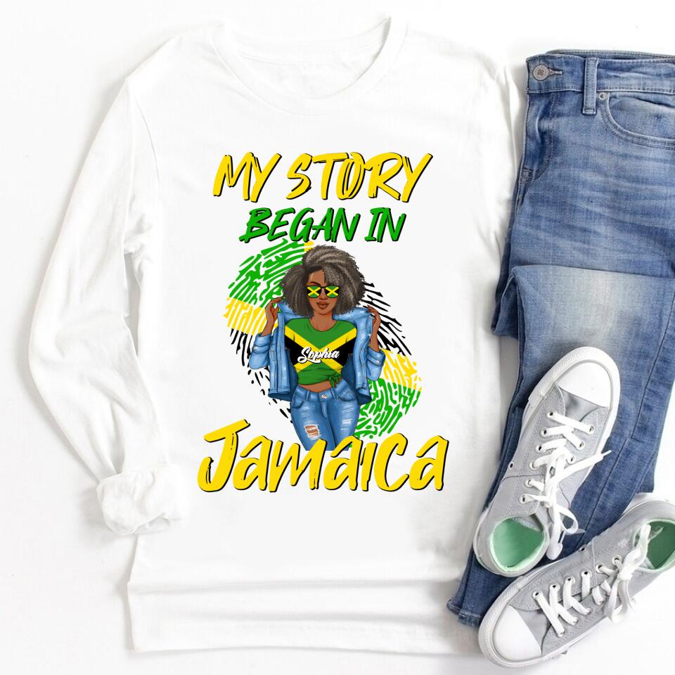 Jamaica Girl Queen Shirt Jamaincan Queen African American Afro Woman Jamaica Flag Gift My Story Began In Jamaica T-shirt