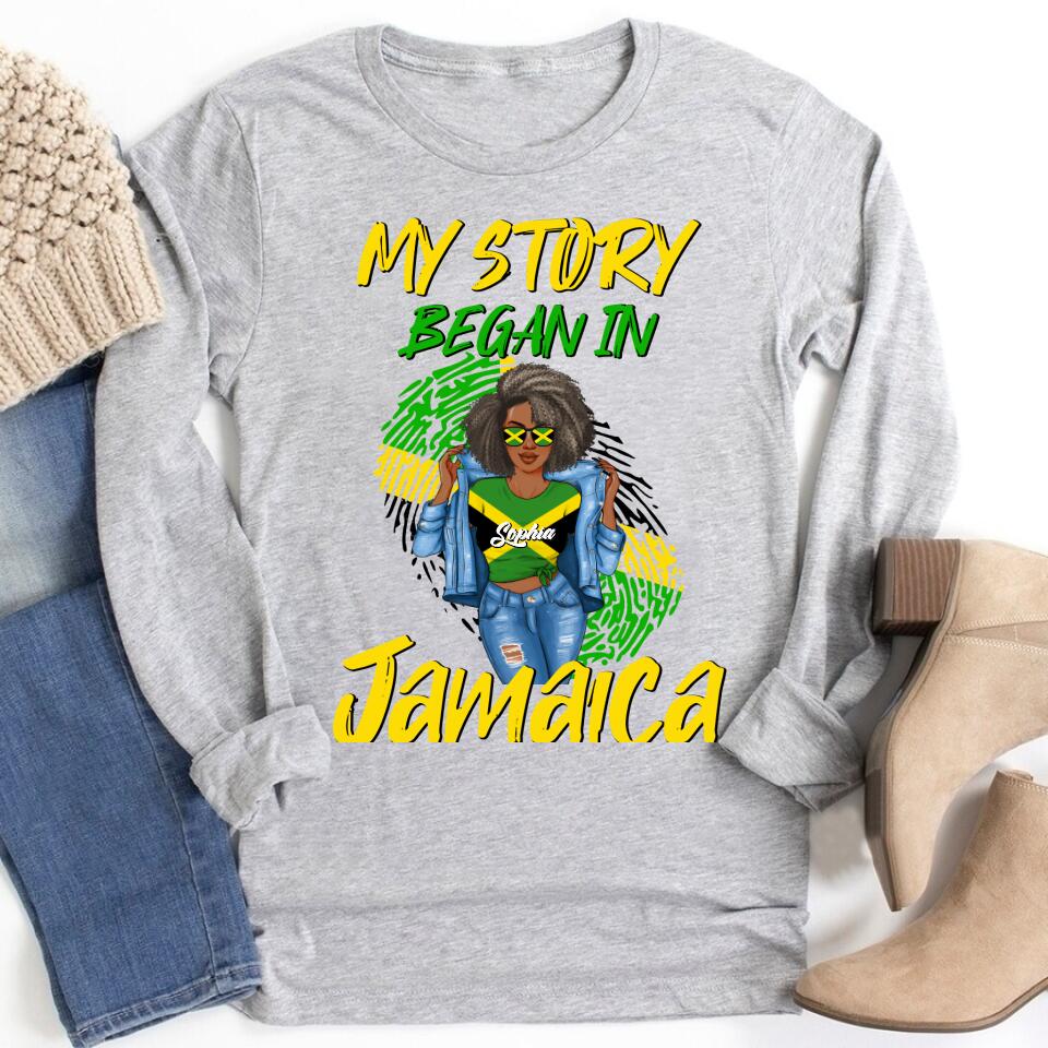 Jamaica Girl Queen Shirt Jamaincan Queen African American Afro Woman Jamaica Flag Gift My Story Began In Jamaica T-shirt