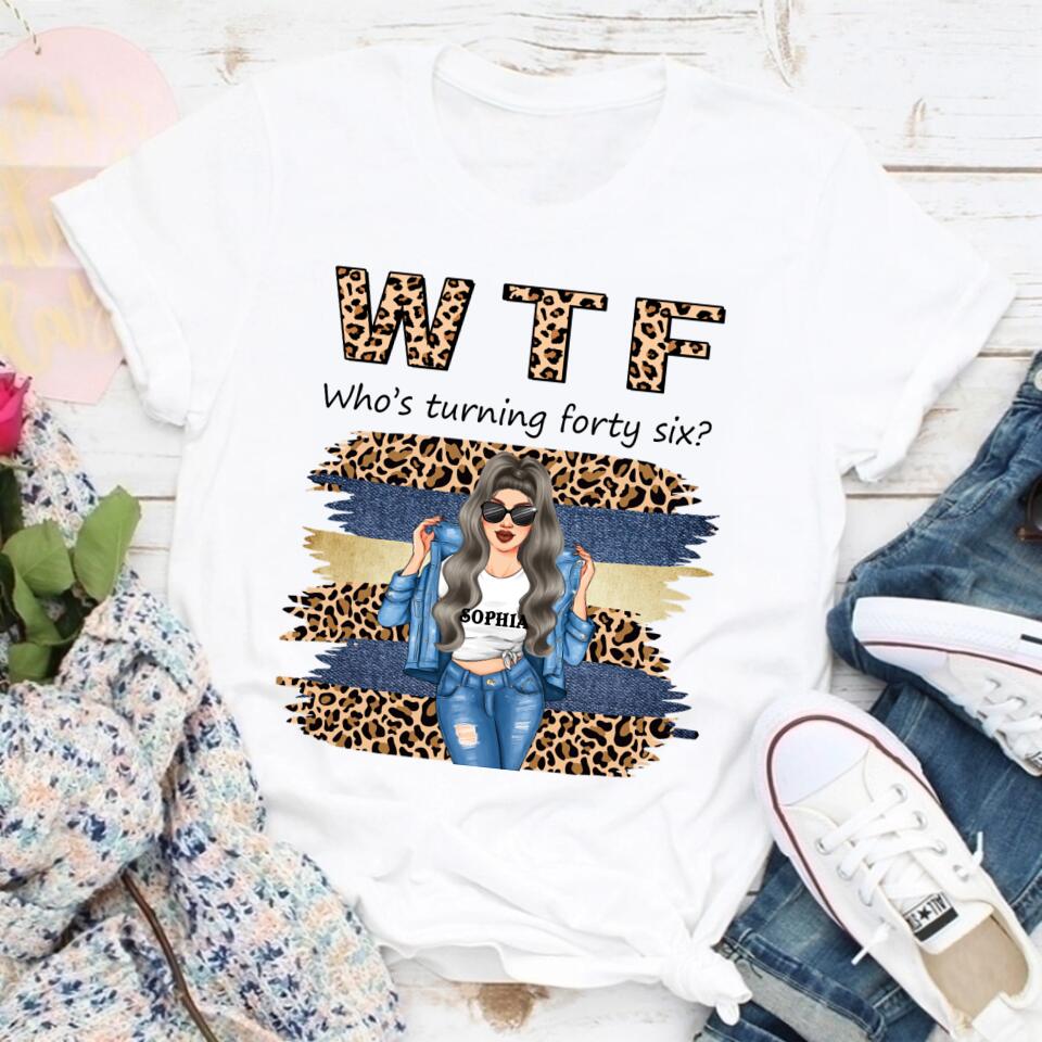 W T F Who Turning Forty Six - Vintage 1976 Shirt, Custom Image Birthday Shirt, 46th Birthday Unique Gifts For Woman, 46th Birthday Ideas, Turning 46 Years Old Cotton Shirt