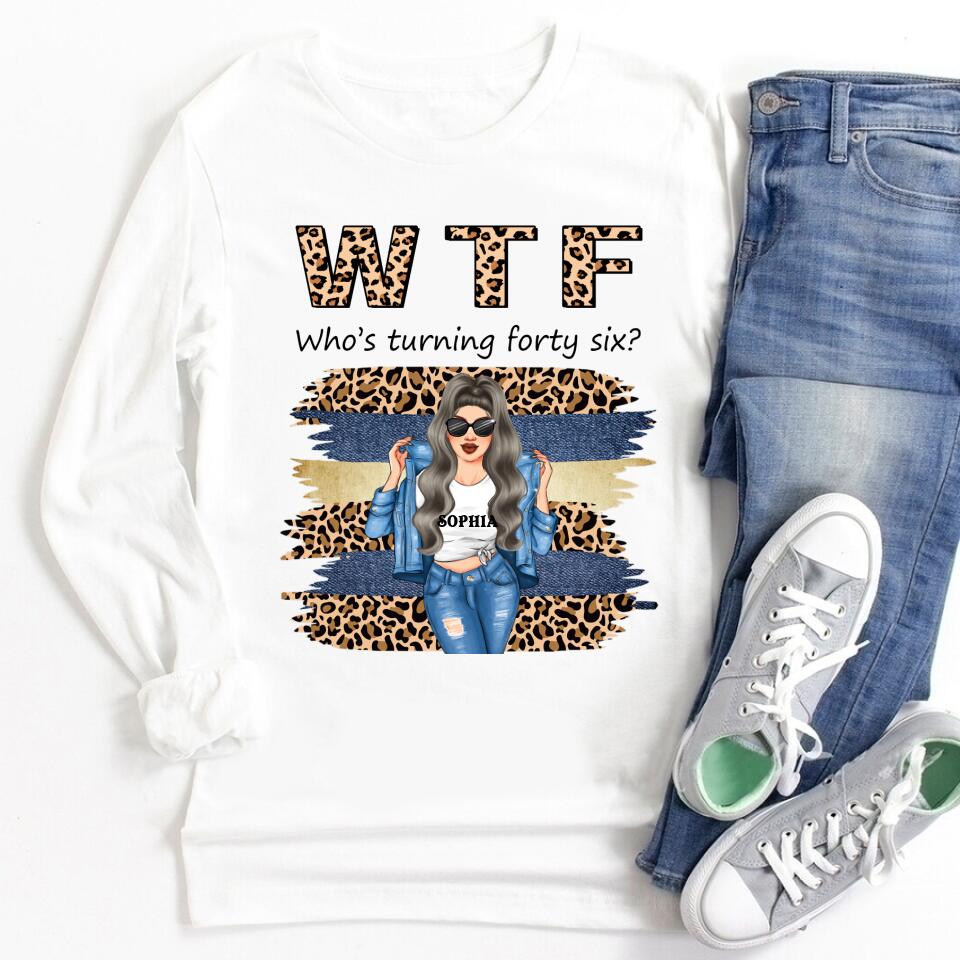 W T F Who Turning Forty Six - Vintage 1976 Shirt, Custom Image Birthday Shirt, 46th Birthday Unique Gifts For Woman, 46th Birthday Ideas, Turning 46 Years Old Cotton Shirt