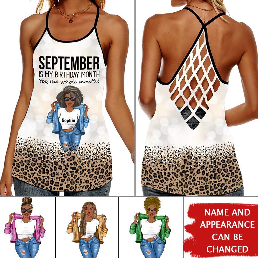 September Birthday Tank Top, Custom Birthday Tank Top, Queens are Born In September, September Birthday Tank Top For Woman, September Birthday Gifts, All-Over Print Women&#39;s Criss-Cross Open Tank Top