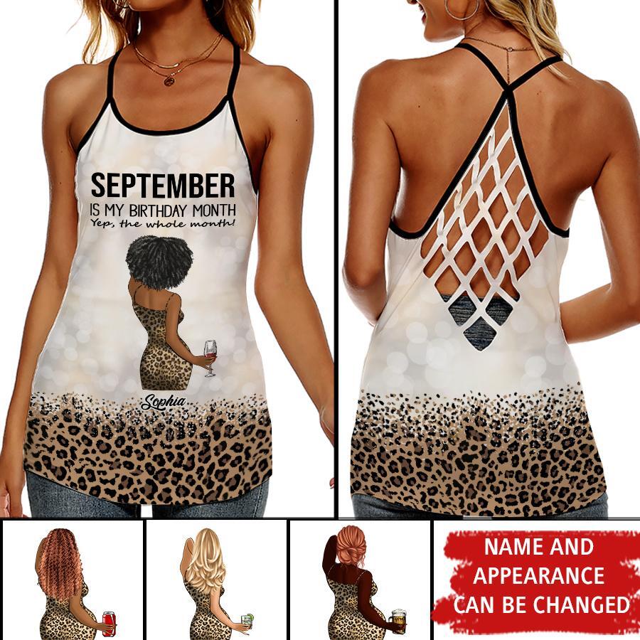 September Birthday Tank Top, Custom Birthday Tank Top, Queens are Born In September, September Birthday Tank Top For Woman, September Birthday Gifts, All-Over Print Women's Criss-Cross Open Tank Top