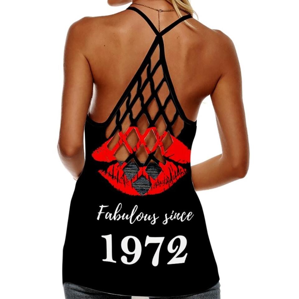 50th Birthday Tank Top, Custom Birthday Tank Top, Turning 50, Gifts For Women Turning 50, 50 And Fabulous, 1972 Tank Top, 50th Birthday Tank Top For Her, All-Over Print Women&#39;s Criss-Cross Open Back Tank Top