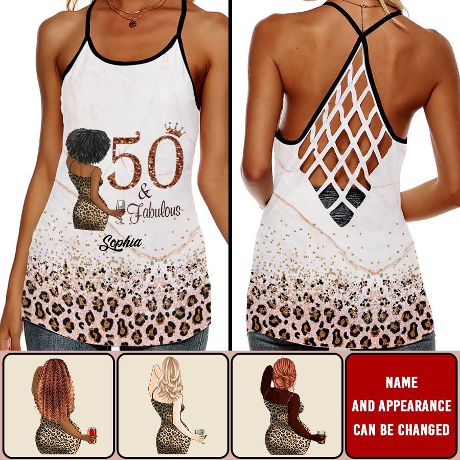 50th Birthday Tank Top, Custom Birthday Tank Top, Turning 50, Gifts For Women Turning 50, 50 And Fabulous, 1972 Tank Top, 50th Birthday Tank Top For Her, All-Over Print Women's Criss-Cross Open Back Tank Top