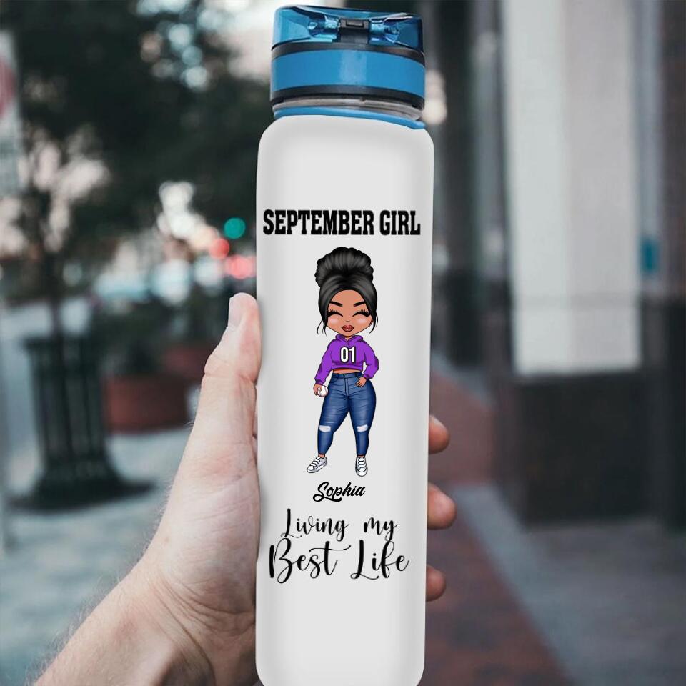 Personalized Water Tracker Bottle - Birthday, Birthday Gift For Her, Girl, Woman, Baseball Lovers, September birthday, September Girl, Living my best life