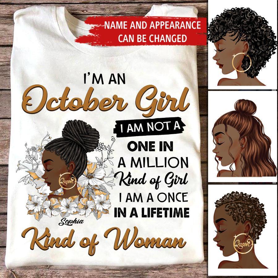 Custom October Birthday Shirt For Woman, Queens are Born In October Gifts, Melanin Afro Woman Shirt, Black Girl Tee, Afro Queen Gift