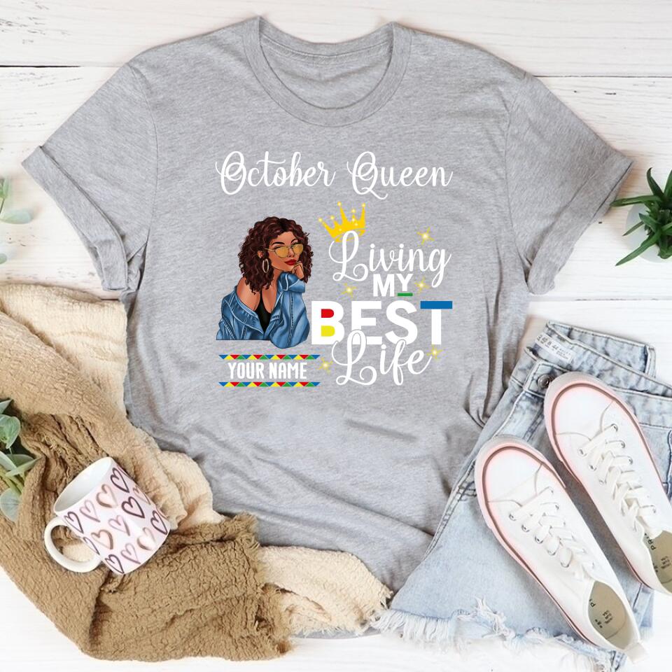 Custom October Birthday Shirt For Woman, Queens are Born In October Gifts, Melanin Afro Woman Shirt, Black Girl Tee, Afro Queen Gift